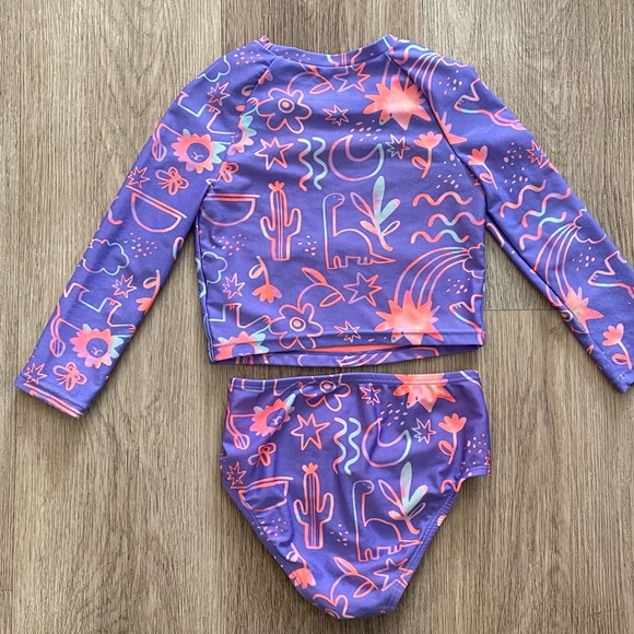 Cat and Jack Two Piece Swimsuit, Purple with Neon Dinos / Floral - 3T - Picture 4 of 9